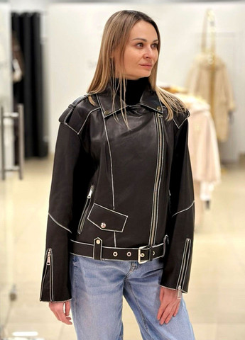 Чорна жіноча куртка косуха з натуральної шкіри косуха Ece