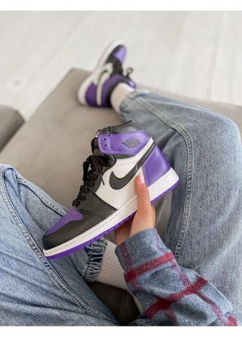 Білі літні кросівки nike air jordan 1 retro mid violet white black найк аір джордан No Brand