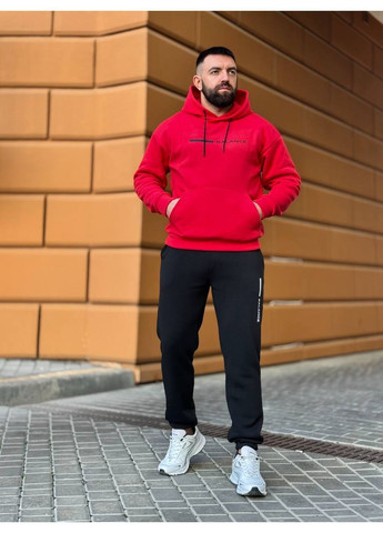 Красный демисезонный костюм спортивный теплый тринитка на флисе кофта с капюшоном кармана кенгуру,штаны пояс и низ на резинке Україна