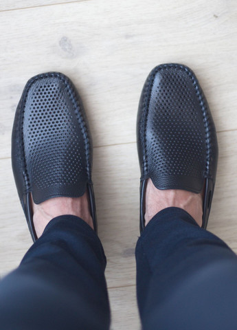 Черные мокасины мужские из натуральной толстой кожи Zlett