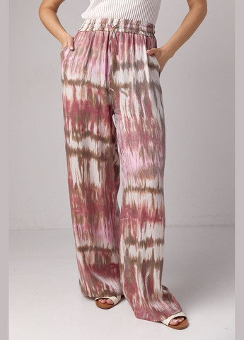 Летние прямые штаны на резинке с абстрактным принтом - розовый Lurex (293292882)
