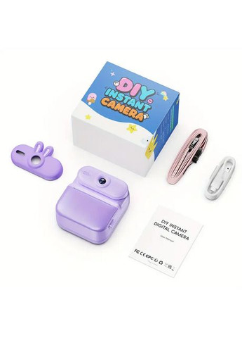Цифровой детский фотоаппарат с ушками для мгновенной печати и записи SD-391 фиолетовый No Brand (365437278)