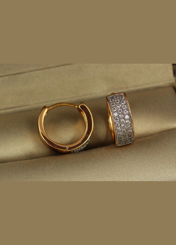 Сережки кільця три доріжки з родієм 1.5 см золотисті Xuping Jewelry (316433839)