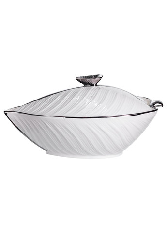 Супница фарфоровая 800 мл с крышкой белая с серебром фигурная для подачи супов и рагу бульонница Yiwu (370432401)