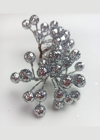 Декор новорічний Набір декоративних ягід глітерні Сріблясті 40 шт ягід 12 мм Finding (338434417)