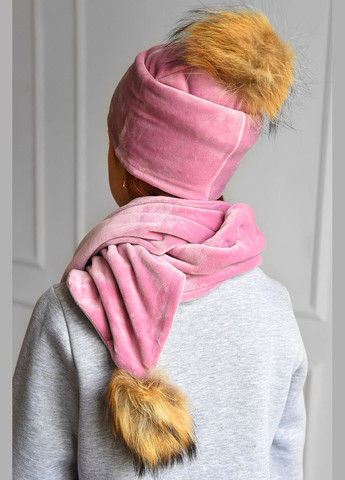 Набір шапка+шарф підлітковий для дівчинки велюровий рожевого кольору Let's Shop (301764000)
