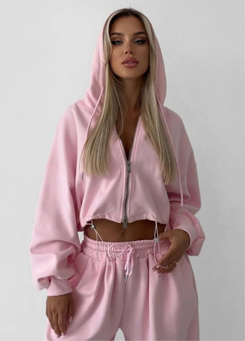 Базовый повседневный оверсайз костюм двойка: укороченный тощие на молнии + штаны Tik-Tak (360899242)