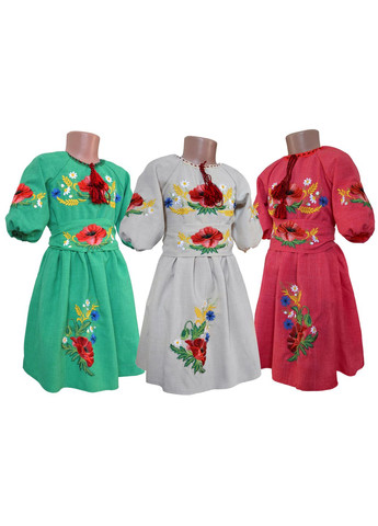 Бежева дитяча вишита сукня для дівчинки мак-волошка в кольорі беж НоКо візерунок квітковий габардин (307172890)