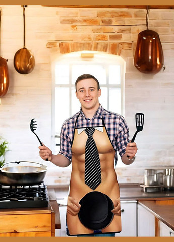 Кухонний фартух з малюнком оголеного чоловіка у краватці з якісним пошивом та яскравим принтом універсального розміру No Brand Фартух (350937411)