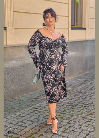 Чорна повсякденний сукня із розрізом з відкритою спиною Liton з квітковим принтом