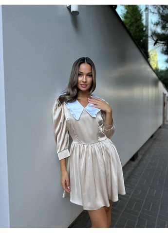 Бежевое вечернее, деловое, повседневный, кэжуал женское платье клеш No Brand однотонное