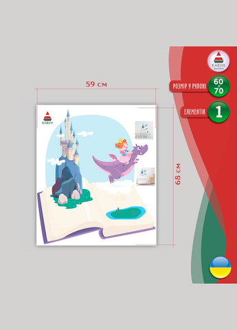 Виниловая интерьерная на стену (обои, краску) "Замок. Принцесса. Дракон" самоклеющаяся Кавун наклейка (316189446)