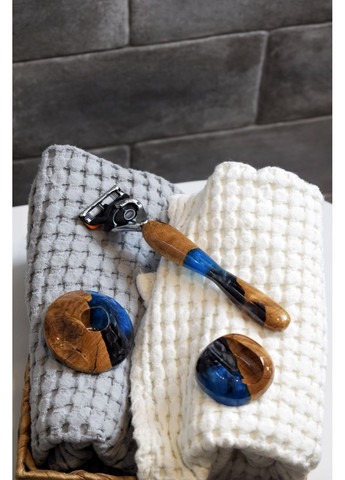 Набор подарочный Станок для бритья Серый и синий перламутр Коробка со смолой EpoxyWood Ukraine Округла (360898041)