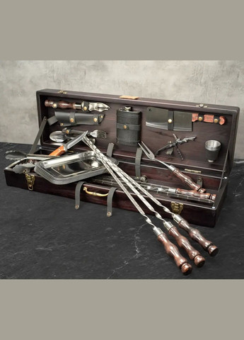 Набор для пикника с шампурами "Ран" в деревянном кейсе из 37 предметов на подарок куму, брату, свату, мужу Handmade WC-011 (346085173)