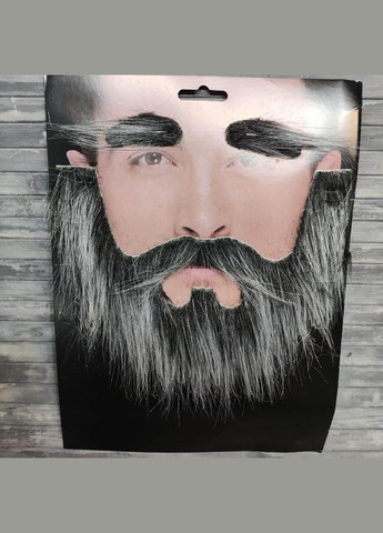 Борода 16х20 см, Усы, Брови реалистичные. 3 в 1. Черная, Седая. Мех No Brand (370135516)