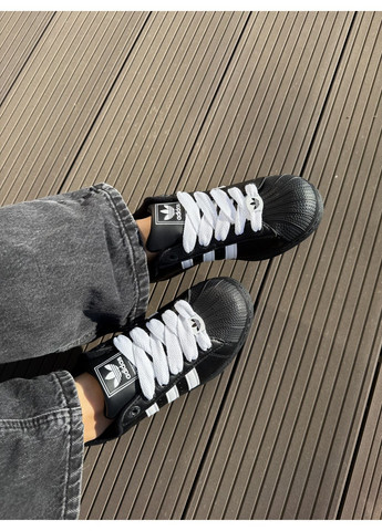 Черные демисезонные кроссовки мужские adidas superstar leather black адидас суперстар No Brand