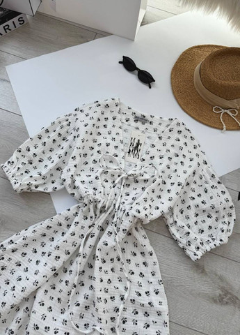 Чорна повсякденний вишукана легка літня сукня з квітковим візерунком та рукавами ліхтарик Tik-Tak з квітковим принтом