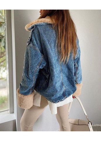 Темно-синя зимня куртка чоловіча джинсова з хутром No Brand