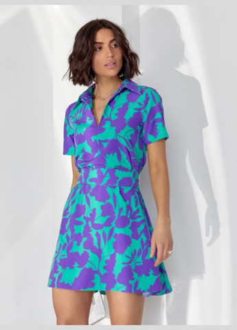 Фіолетова коротка сукня-трапеція з коміром No Brand з тваринним принтом