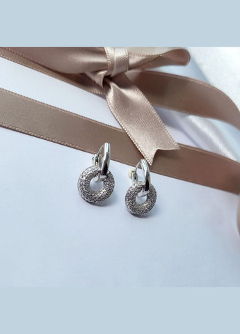 Срібні сережки з підвіскою Коло із Білими каменями срібло 925 проби Родоване 5149р 3.40г No Brand (306741930)