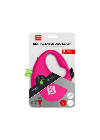 Поводок-рулетка для собак R-leash с контейнером для пакетов, светоотражающая лента, до 40 кг, 5 м, розовый WAUDOG (323487133)