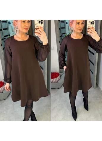 Коричнева святковий стильна сукня вільного крою кльош No Brand