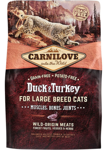 Сухой корм для взрослых кошек больших пород Cat Duck & Turkey Large Breed 2 кг (8595602512768) Carnilove (279562335)