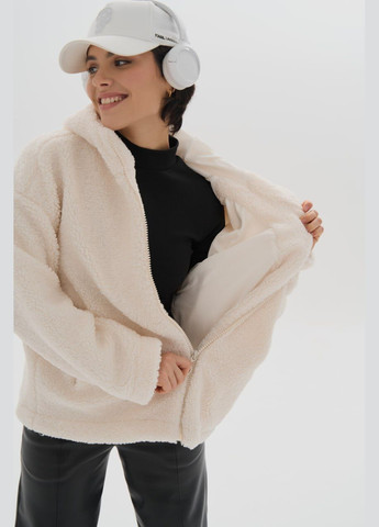 Молочная женская куртка тедди барашек скапюшоном цвет молочный р.l/xl 450901 New Trend