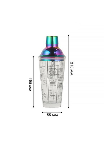 Шейкер для коктейлей KM-40G Rainbow стеклянный 400 мл 9шт Lesko (352013266)