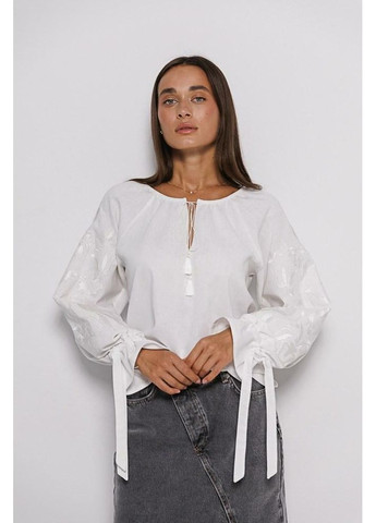 Біла жіноча вишиванка льон з вишивкою дерево життя гладдю довгий рукав mkar35177 Arjen (361205596)