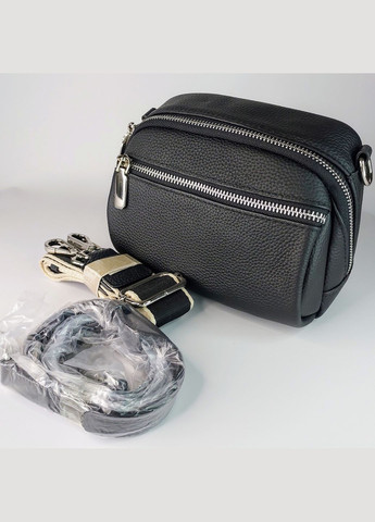 Жіноча сумка крос-боді з широким та тонким ремінцем з натуральної шкіри мала чорна No Brand (335821308)