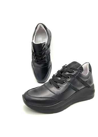 Шкіряні жіночі кросівки чорного кольору на товстій підошві. Fashion чорні демісезони (341090040)