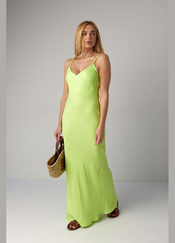 Салатовое атласное платье макси в бельевом стиле Lurex