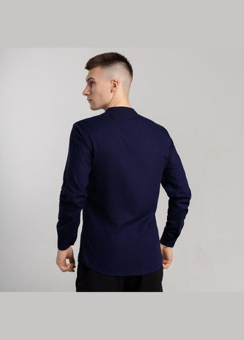 Чоловіча однотонна сорочка з довгим рукавом темно-синя No Brand (341084698)