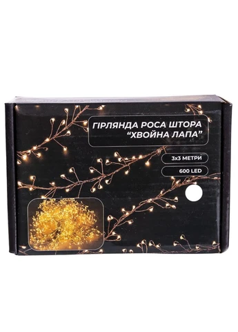 Новорічна гірлянда кімнатна штора роса Хвойна лапа 3х3 м 600 LED Біле світло D600LED3MW Garlando (402004624)
