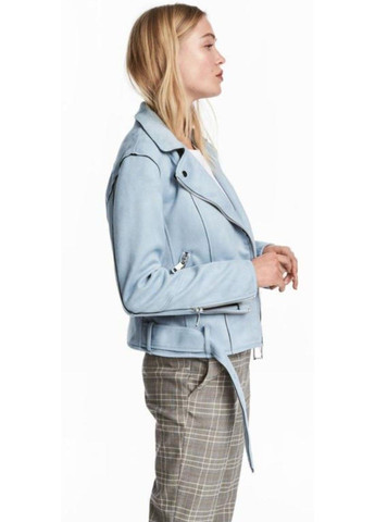Голубая демисезонная женская куртка-косуха из эко-замши н&м (56690) l голубая H&M