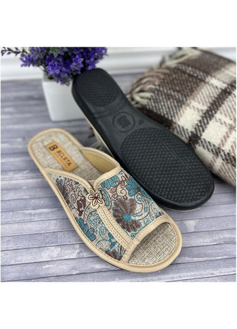 Бежевые тапочки жiночi текстильнi е-00166-1 бежевi No Brand