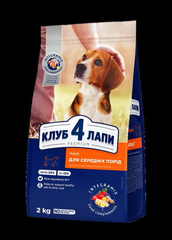 Сухой корм для собак средних пород 2 кг CLUB 4 PAWS Клуб 4 Лапы (278308966)