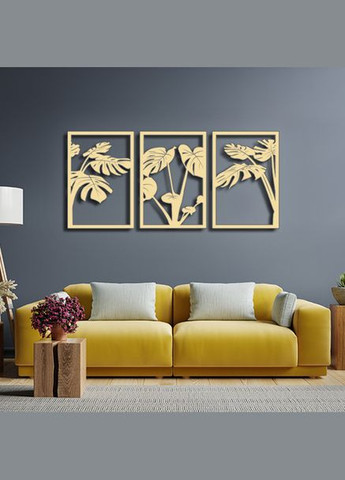 Панно 3D декоративное с объемом 15 мм для стен, Широкие листья ванильное Декоинт (278286740)