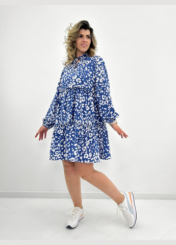 Синее кэжуал платье в стиле оверсайз Fashion Girl с абстрактным узором