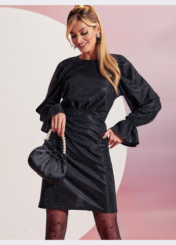 Черное приталенное платье из люрекса черного цвета Dressa
