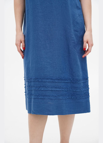 Синя лляна міді сукня великих розмірів з коротким рукавом (plus size) варна., р., код 0330/56/1087 ГАЛЕРЕЯ ЛЬОНУ