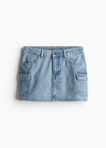 Голубая однотонная мини-юбка карго по твелу - 40р H&M