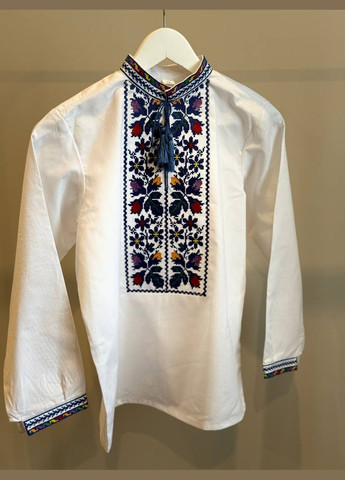 Синяя вышиванка на мальчика "лесная песня" с синим акцентом Lelyk узор цветочный бязь (316630857)