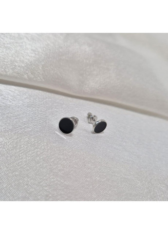 Срібні сережки гвоздики на закрутках Коло з Черною емаллю срібло 925 проби Родоване вс172/1ер 1.80г Nobrand (364653491)