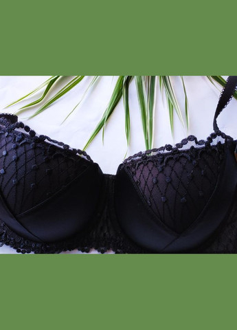 Чёрный балконет стильный бюстгальтер пуш-ап из атласа wanderbra размер 80c, 85в вандербра Wonderbra полиамид