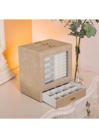 Скринька для прикрас з екошкіри 3 яруси органайзер для ювелірних виробів бежевий стильний контейнер для коштовностей ProDobro (364192446)
