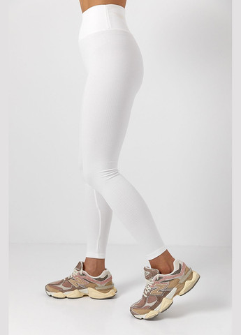 Белые демисезонные лосины из эластичного трикотажа в рубчик Lurex