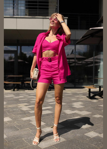 Женский комплект (рубашка, топ, шторты), трэндовый летний лляной костюм, подойдет для встреч и прогулки Intruder (360071936)