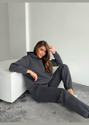 Графітовий костюм двійка з турецької тринитки на флісі, м'який та приємний до тіла для комфортного повсякденного образу. No Brand 647 (316714835)